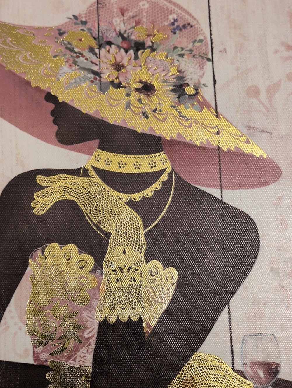 Elegant Pink & Gold Ladies Hat Wall Art Print - Women Accessories